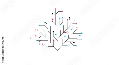 technology tree network diagram showing abstract data connections and digital growth concept on white background for innovation and startup branding