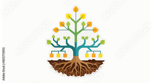 business growth tree diagram showing organizational structure with branches and roots as hierarchy infographic for strategy and planning reports