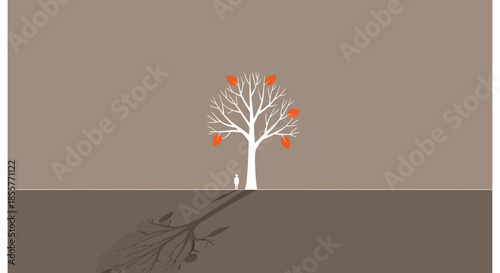 growth mindset concept tree with human silhouette showing deep roots and seasonal change symbolizing resilience legacy and personal development
