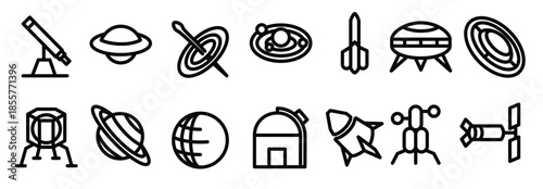 space line icons including ufo solar system telescope