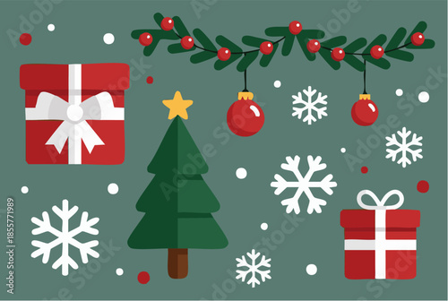 Festive Christmas scene with tree gifts and ornaments