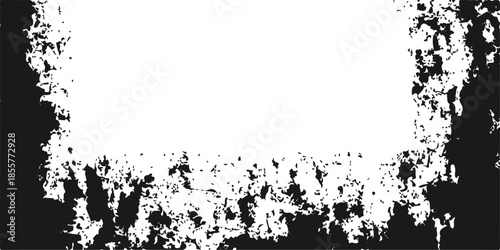 Abstract grunge frame with a black ink texture and floral vector patterns featuring vintage paint splatters and a dirty spray stain border for your artistic wallpaper design