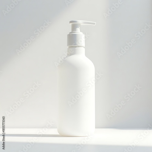 White Plastic Pump Bottle on White Surface in Bright Minimalist Setting