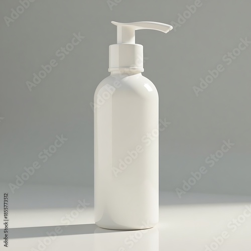 White Plastic Pump Dispenser Bottle on Light Gray Background