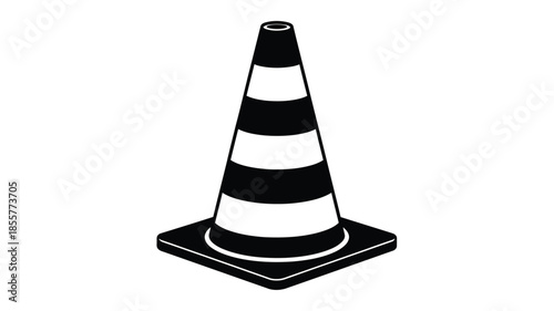 A black and white striped traffic cone in a striking silhouette