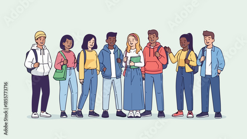 Diverse group of young adults standing together in a casual setting
