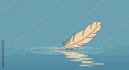 Peaceful feather floating on water surface creating gentle ripples calm serene scene illustration