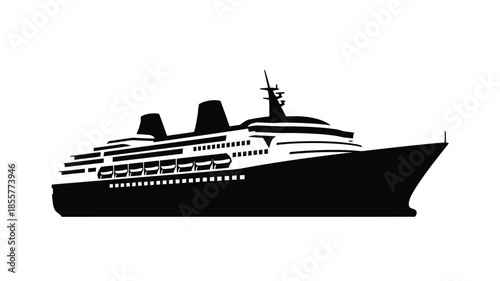 A striking black ship outline against white a bold silhouette