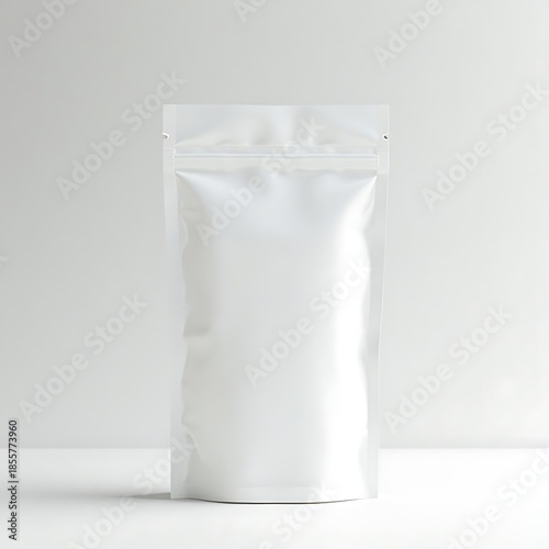 White Stand-up Pouch Packaging on Light Gray Background