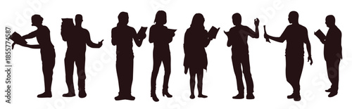 people reading a poem silhouettes vector
