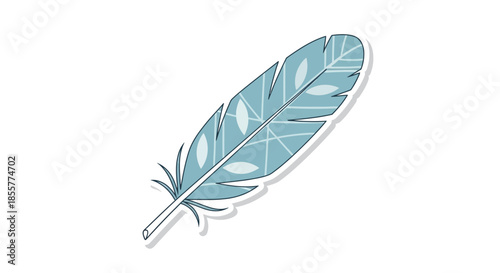 Stylized blue feather illustration with detailed linework and artistic design