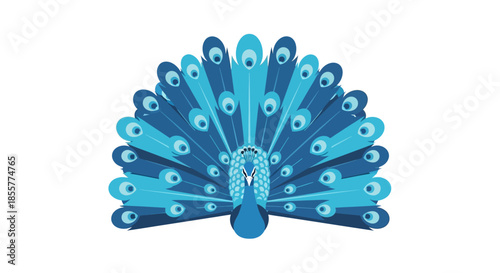 Stylized blue peacock with vibrant feathers displaying elegance and beauty in a minimalistic