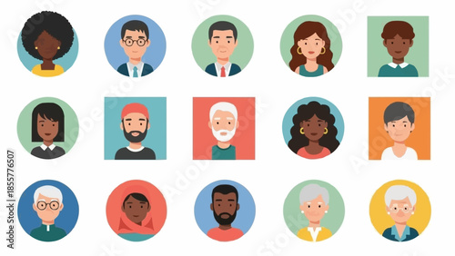 Diverse Group of People Avatars Representing Different Ages and Ethnicities.