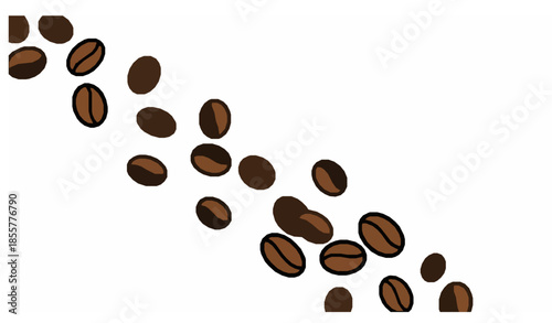 Falling roasted coffee beans flat vector illustration isolated on white background