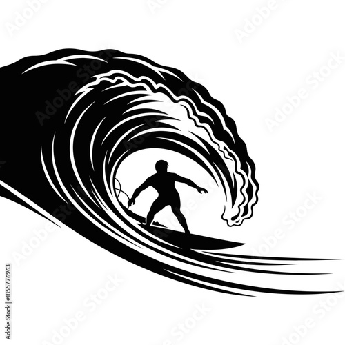 Professional surfer riding massive wave in dynamic action