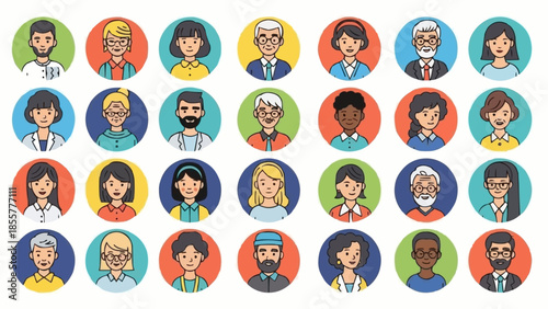 Diverse Group of People Avatars in Circular Frames.