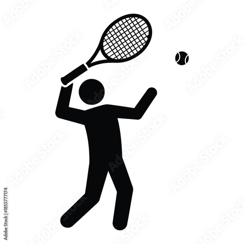 Tennis Player Silhouette Serving Ball with Racket Icon