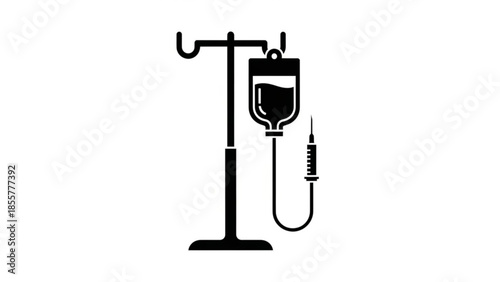 Medical IV Drip Stand with Saline Solution Bag and Needle in a Clinical Setting