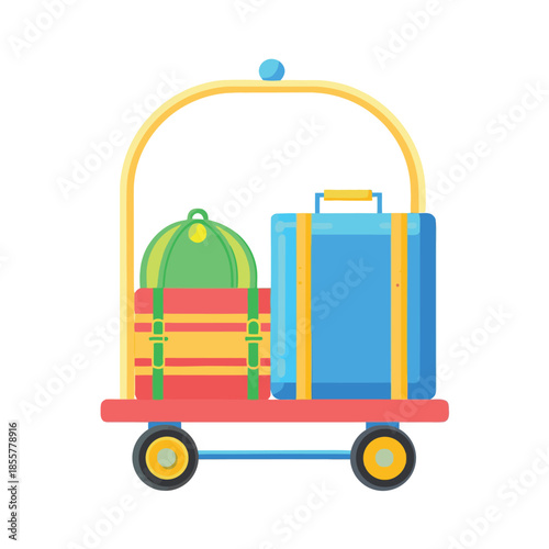 A luggage cart is loaded with suitcases and bags, ready for travel.