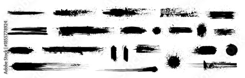 China ink daubs, splashes and splatters. Vector hand-drawn black paint smears, rough brushstrokes, punk spray blots. Grunge set of dirty spray textures and scribble brush strokes. Grungy dab spot bg