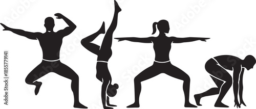 Yoga Pose Silhouettes Set – Woman Practicing Yoga Exercises on White Background
