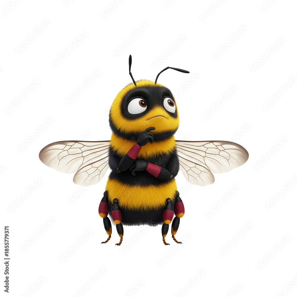 Obraz premium Animated bee character with a serious expression and thoughtful pose.