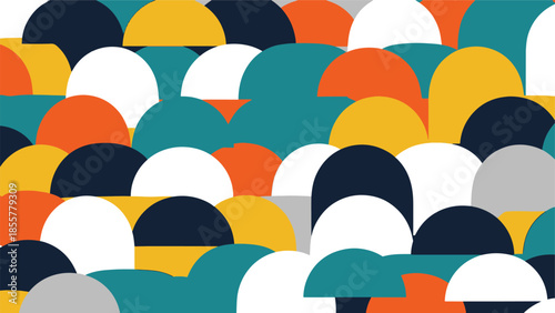 Vibrant geometric pattern of overlapping semicircles in a modern abstract design for backgrounds and digital art