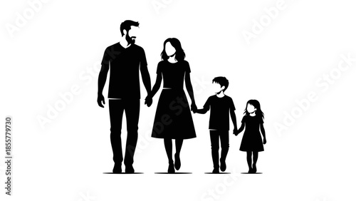 A happy family walking together, a vector illustration of togetherness and love.