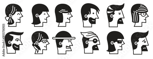 people face avatars side view illustration