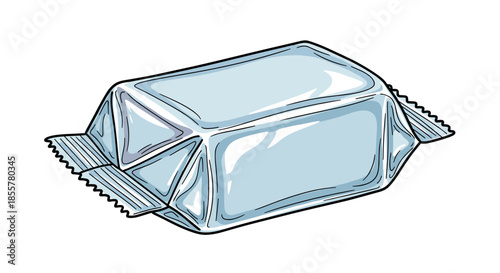 Glossy soap wrapper illustration isolated on a white background, showcasing detailed packaging design with smooth reflective surfaces and crisp edges