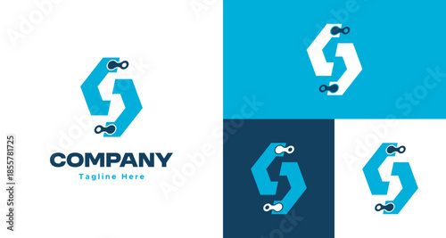 Modern abstract letter S logo design in blue, geometric and tech-inspired style, perfect for digital, software, and innovative company.