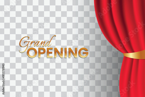 Realistic red curtain. Grand opening banner. Vector illustration