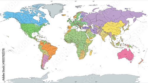 Detailed political map of the world with borders and countries.