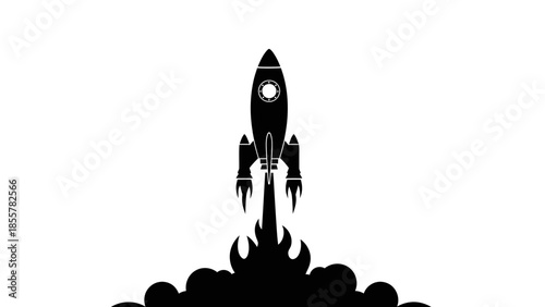 Rocket launch illustration with smoke on white background for design element.
