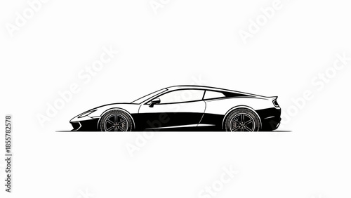 Illustration of a sleek black and white sports car design.