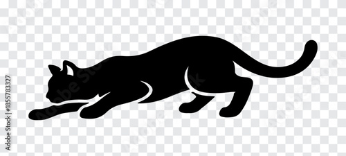 Minimal black cat silhouettes Large set of showing dynamic jumping and running poses, clean vector style perfect for icons, logos, stickers, and motion graphics on transparent background.