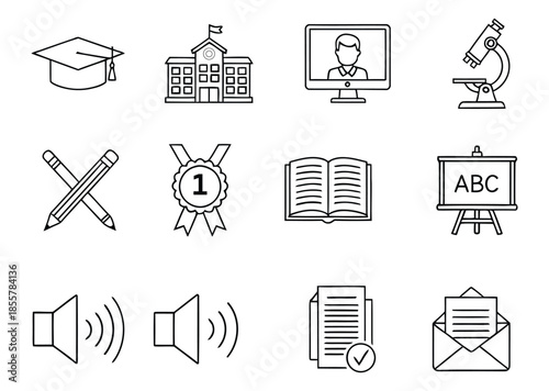 Education icons and symbols for learning and school