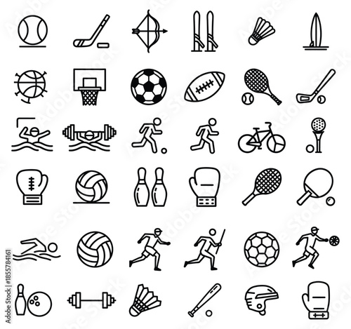 Collection of various sports icons and equipment illustrations