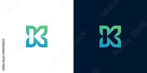 Abstract letter K logo in gradient green and blue, suitable for technology or nature-themed brands