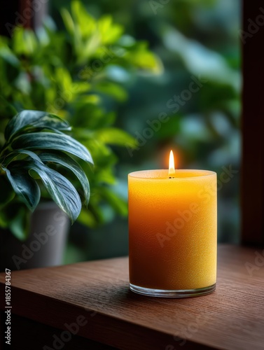 Elegant Candle with Warm Flame Flickering in a Cozy Environment