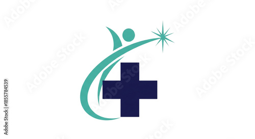 Quality Health Care Logo Patient Success and Wellness Achievement Symbol Medical Cross Star Icon