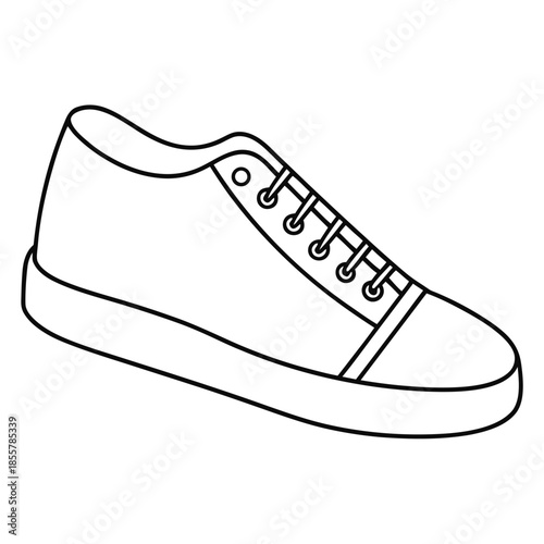 A simple line drawing of a canvas sneaker with laces and a rubber sole.