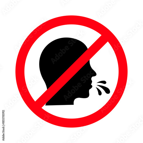 No Spitting Prohibition Safety Sign. Public Health Warning ISO No Spitting Symbol. Hygiene Rule No Spitting Prohibition Sign. 