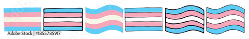 Set of colorful Transgender pride flag Happy pride day LGBTQIA community Pride Month Vector hand drawn doodle for posters, stickers, logo, cards