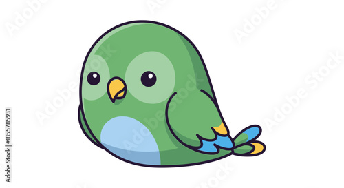 Charming green bird cartoon character illustration with minimalist style and soft colors