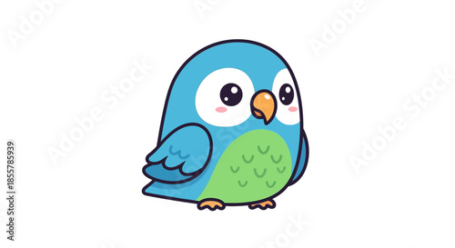 Charming blue bird cartoon character with big eyes on a white background perfectly suited for