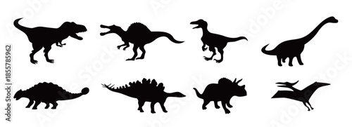 set of dinosaur silhouette design wild reptile sign and