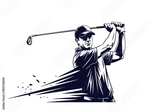 Vector illustration of a golfer in action, swinging a golf club with precision and power