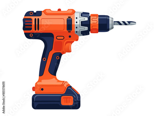 Vector illustration of a cordless power drill on a white background