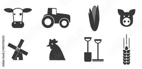 set of isolated icons on a theme farm